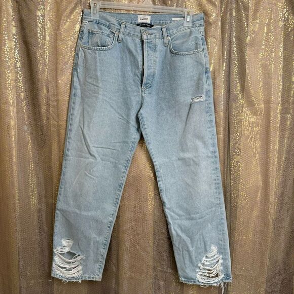 Citizens Of Humanity Light Wash Distressed Emery Crop Straight Leg Jeans 28 - Picture 1 of 9